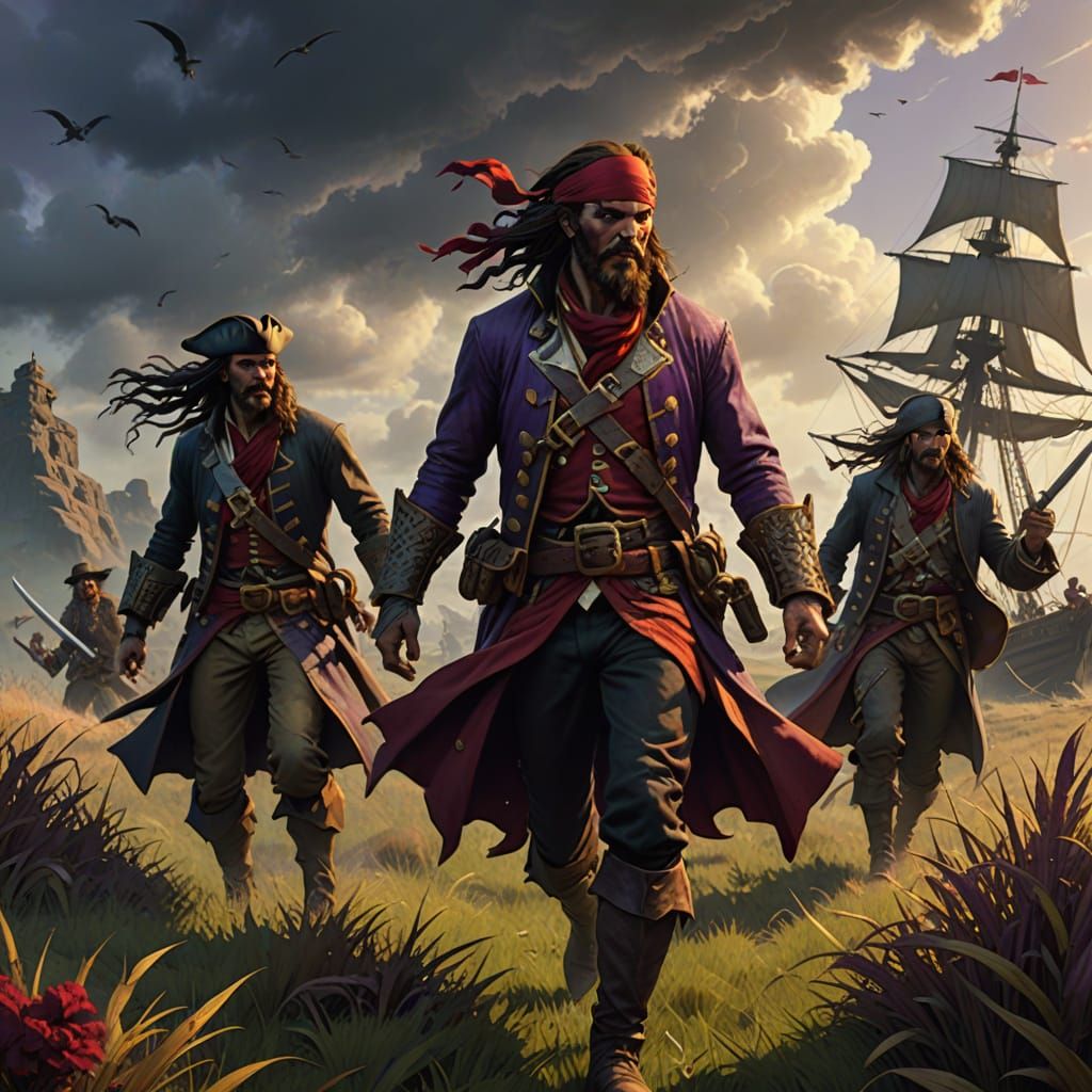 Groomed Pirate Leads Chasing Pirates Through Desolate Landsc...