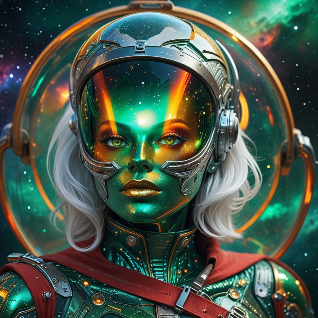 Ethereal Alien Goddess in Retro Futuristic Atompunk Spacesui...