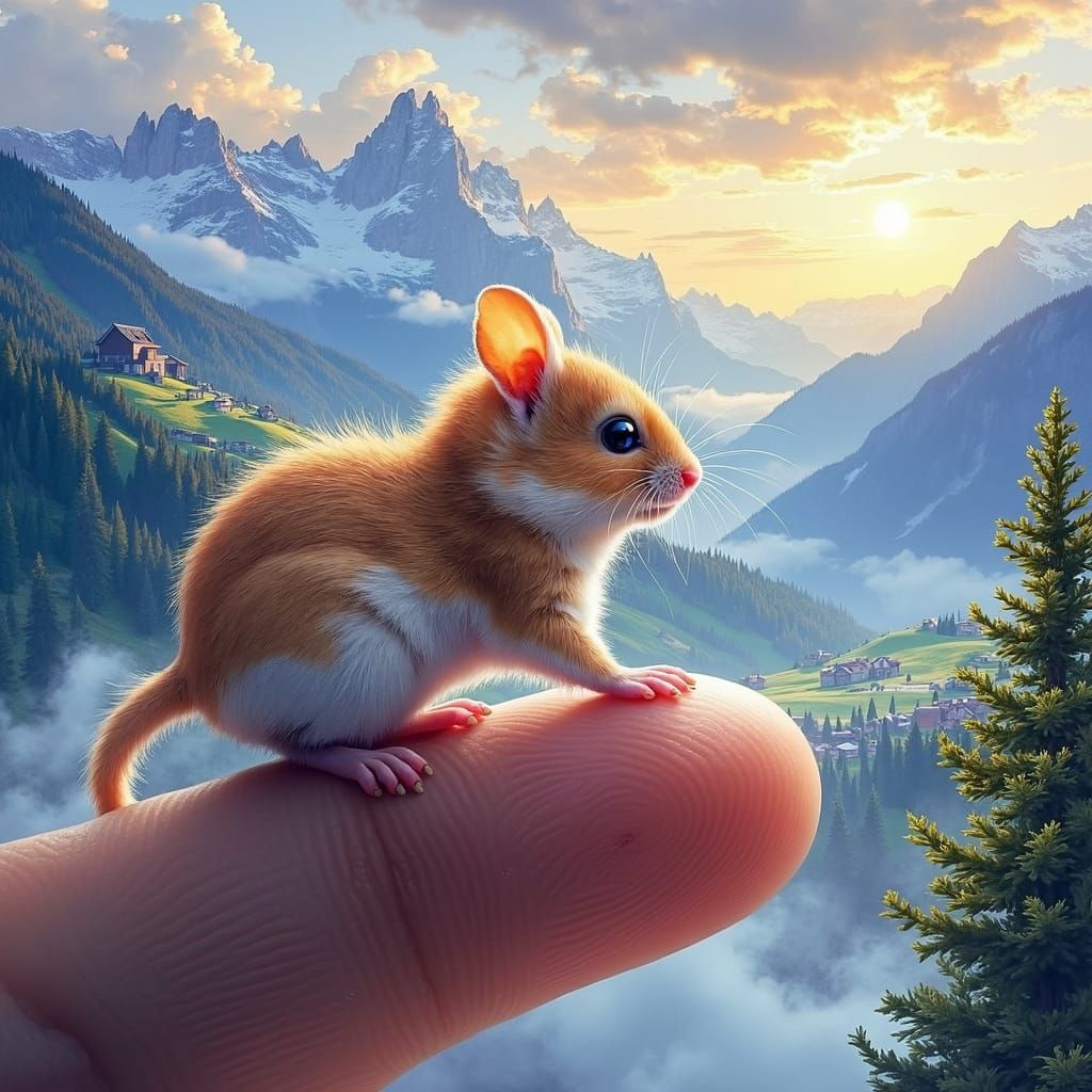 Magical Hamster Moment in Enchanted Swiss Landscape