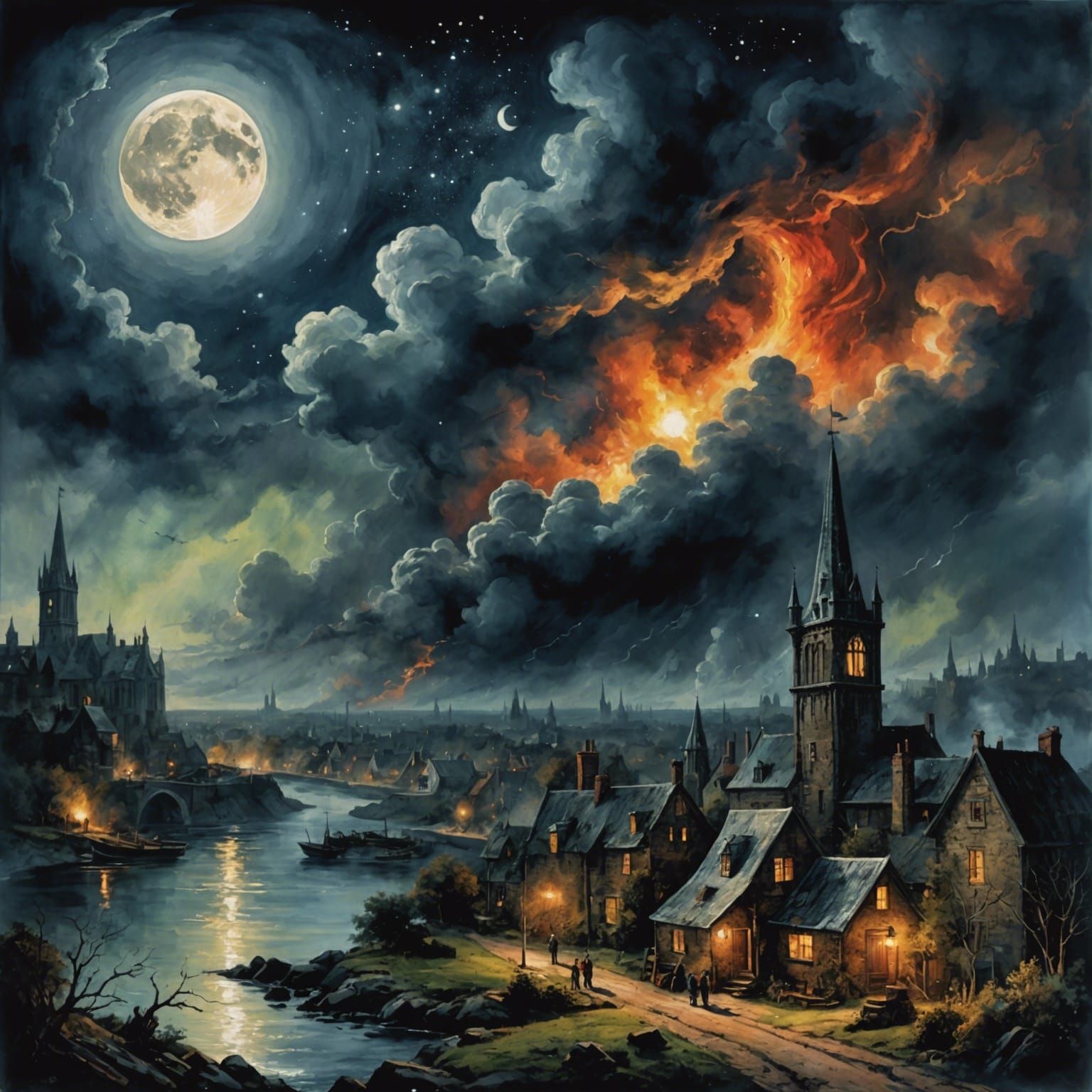 Stormy Night Sky: Digital Art in Skylinepunk Style