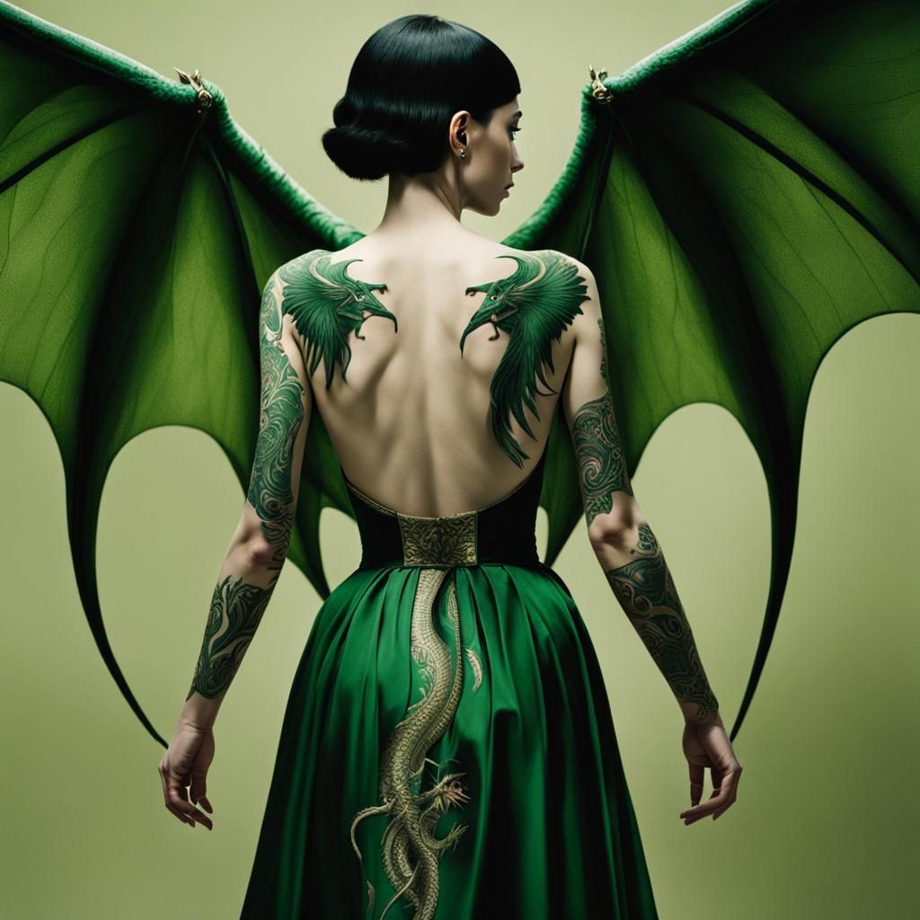 Woman with Dragon Tattoo Reveals Back