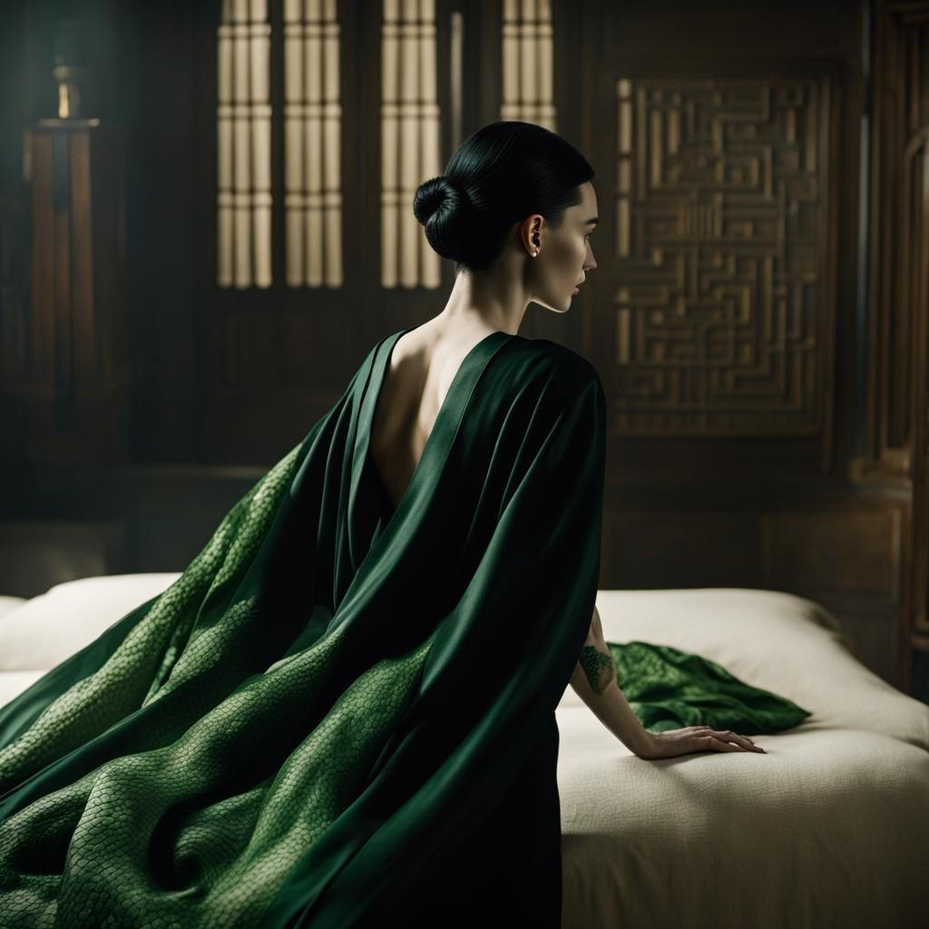 Woman's Back Tattoo: Green Dragon Revealed