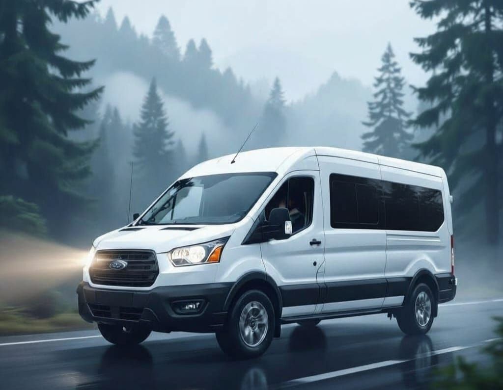 White Van in Minimalist Cloud Forest Setting