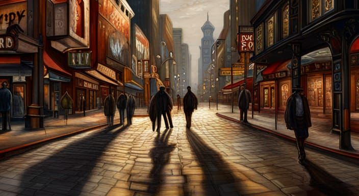 Steampunk City at Night with Shadows