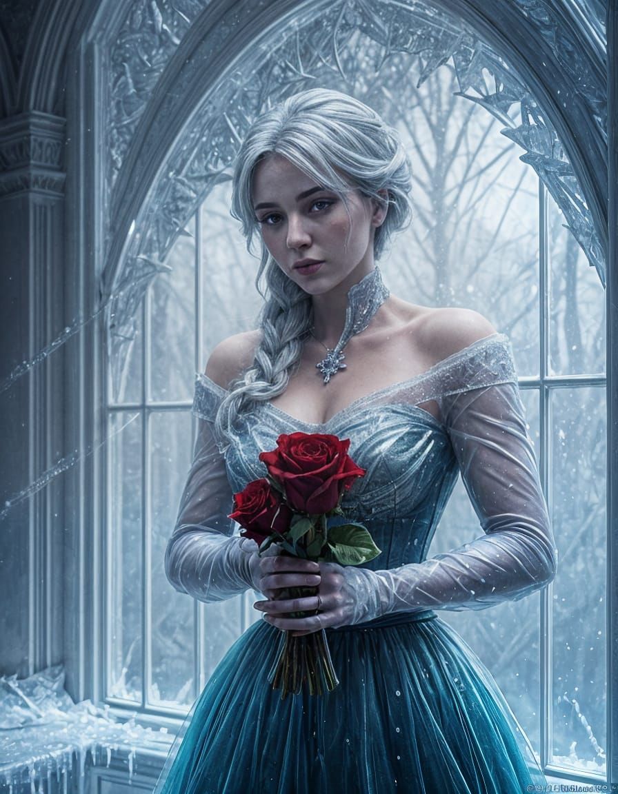 Ethereal Ice Rose in Frozen Window Display