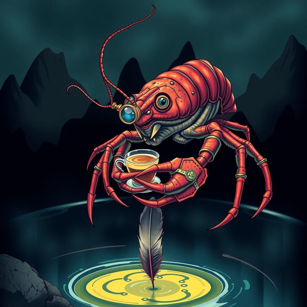 Steampunk Chrono-Lobster Enjoys Whimsical Scene