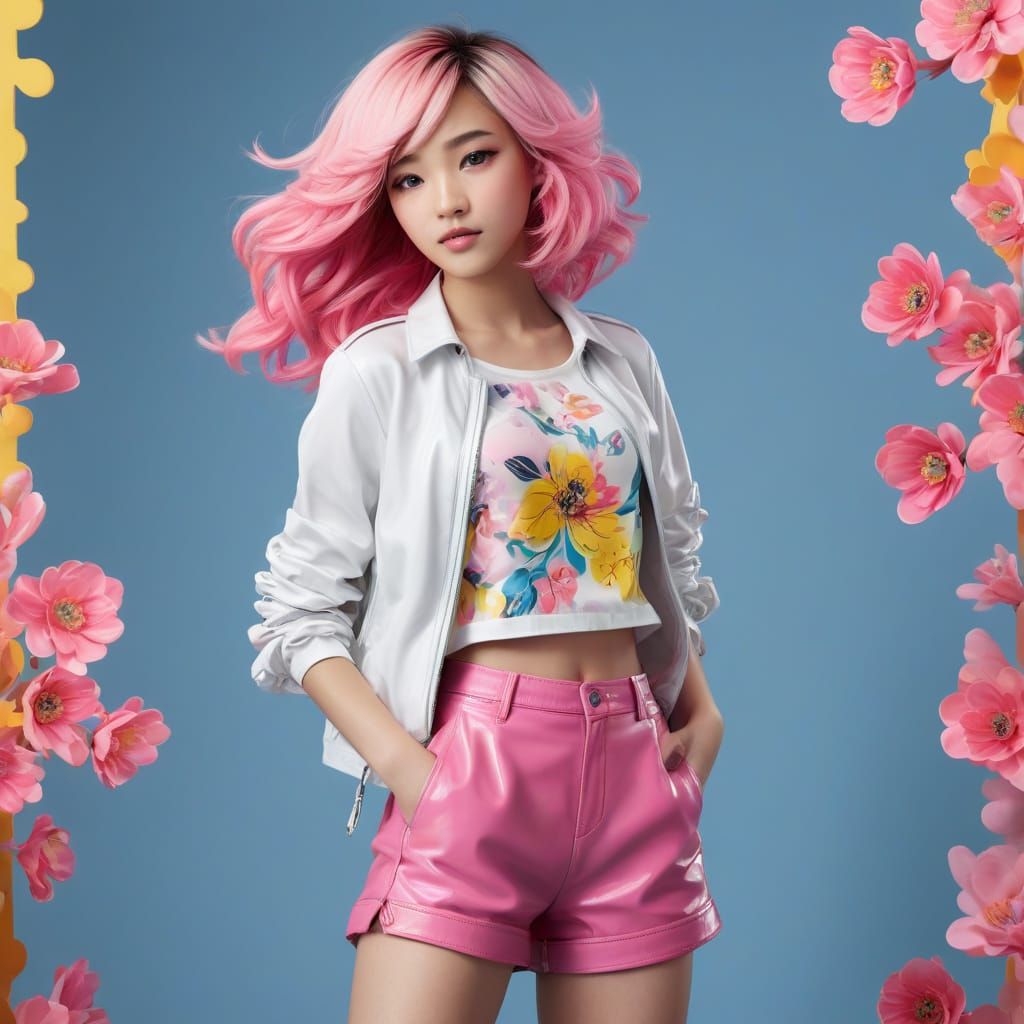 Dynamic Portrait with Blonde Hair and Pink Highlights