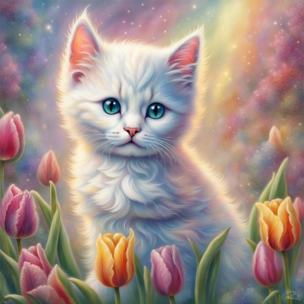 Jewel Kitten on Tulip in Ethereal Fantasy Style