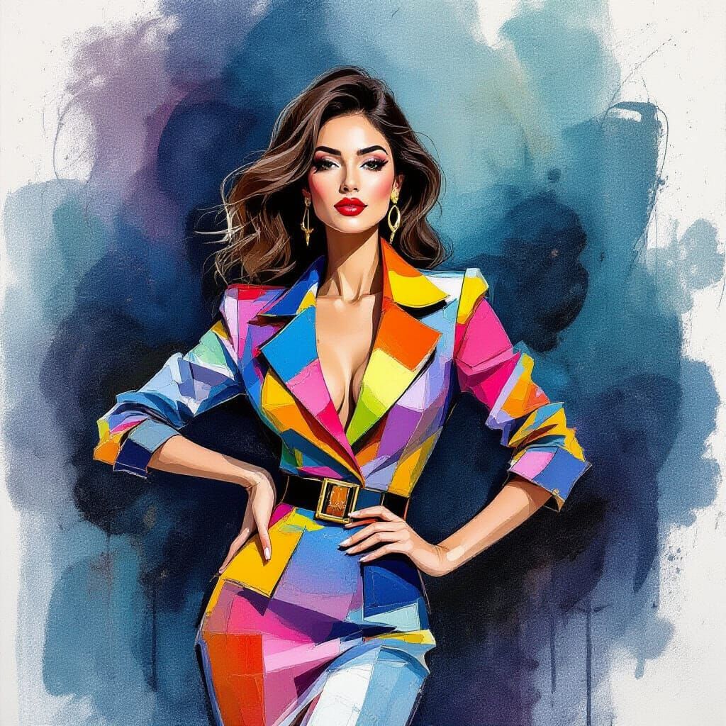Abstract Woman in Vibrant Colors, Expressive Brushstrokes