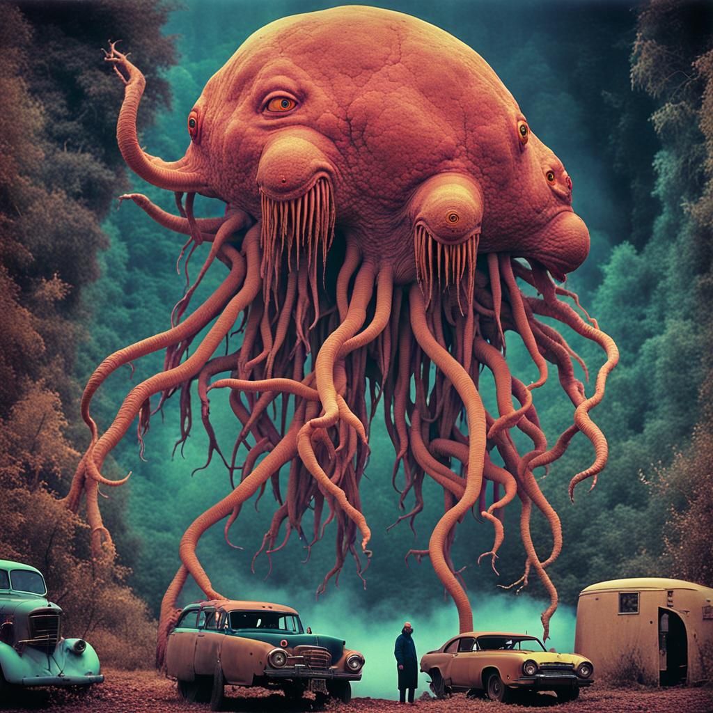 Eerie Blob Monster in Liminal Space: 90's Photography