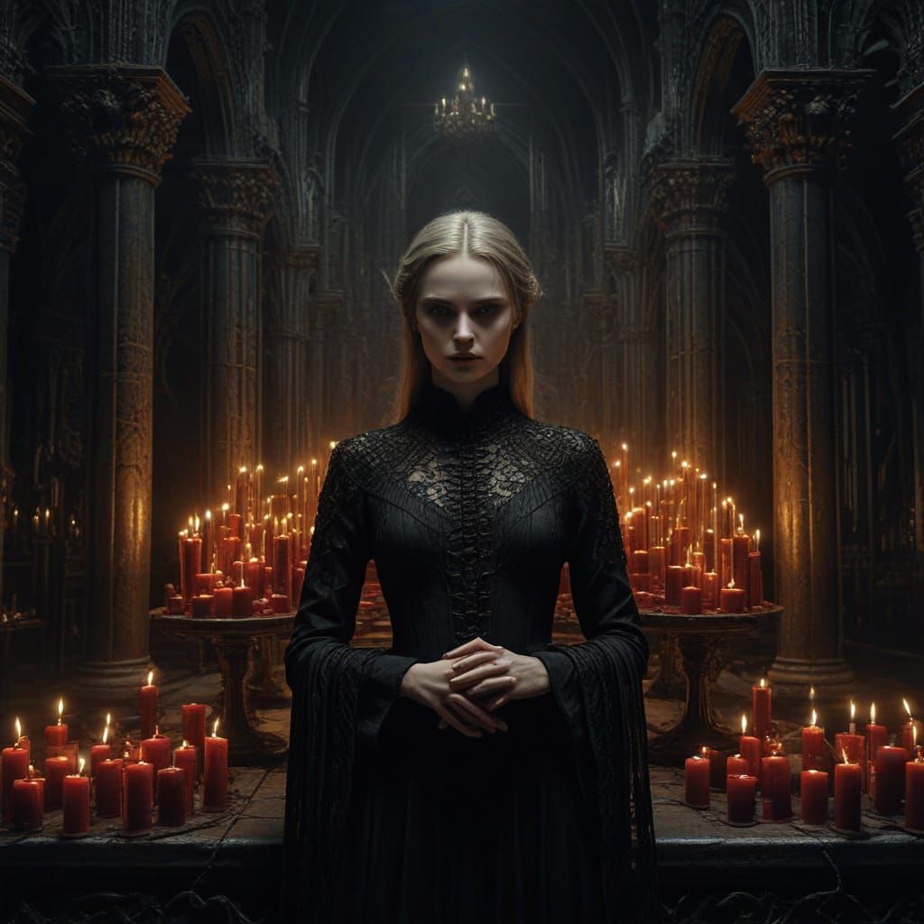 Gothic Beauty in Dark Fantasy Cathedral