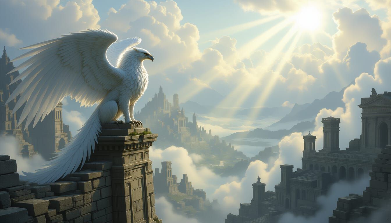 Majestic Griffin Perched on Ancient Ruins