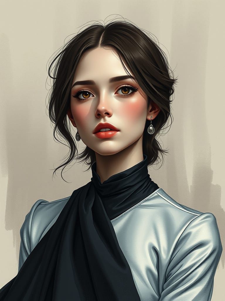 Elegant Woman Portrait with Sketchbook Shading