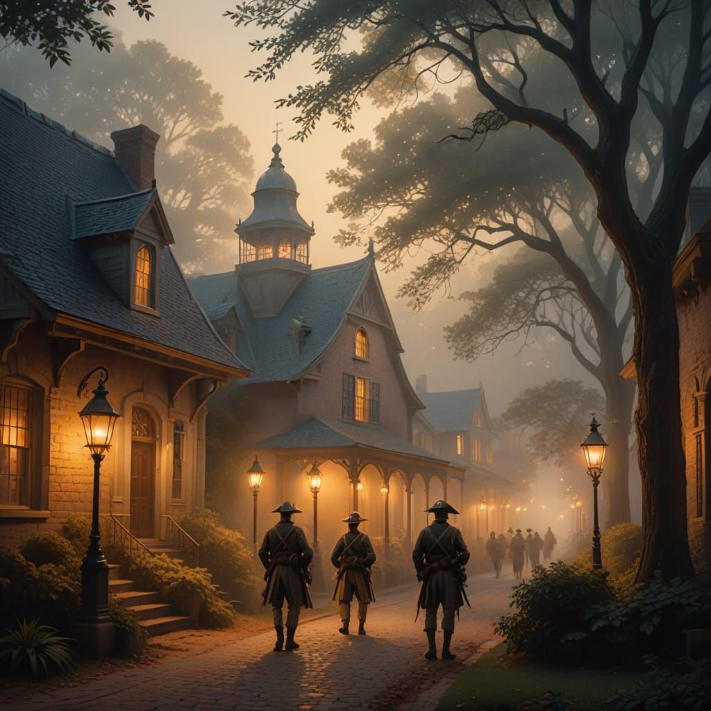 Ethereal Colonial Scene in Golden Light