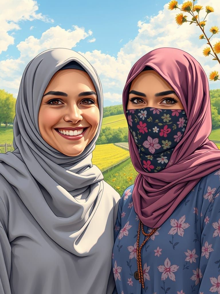 Comic Book Portrait of Friends in Hijab