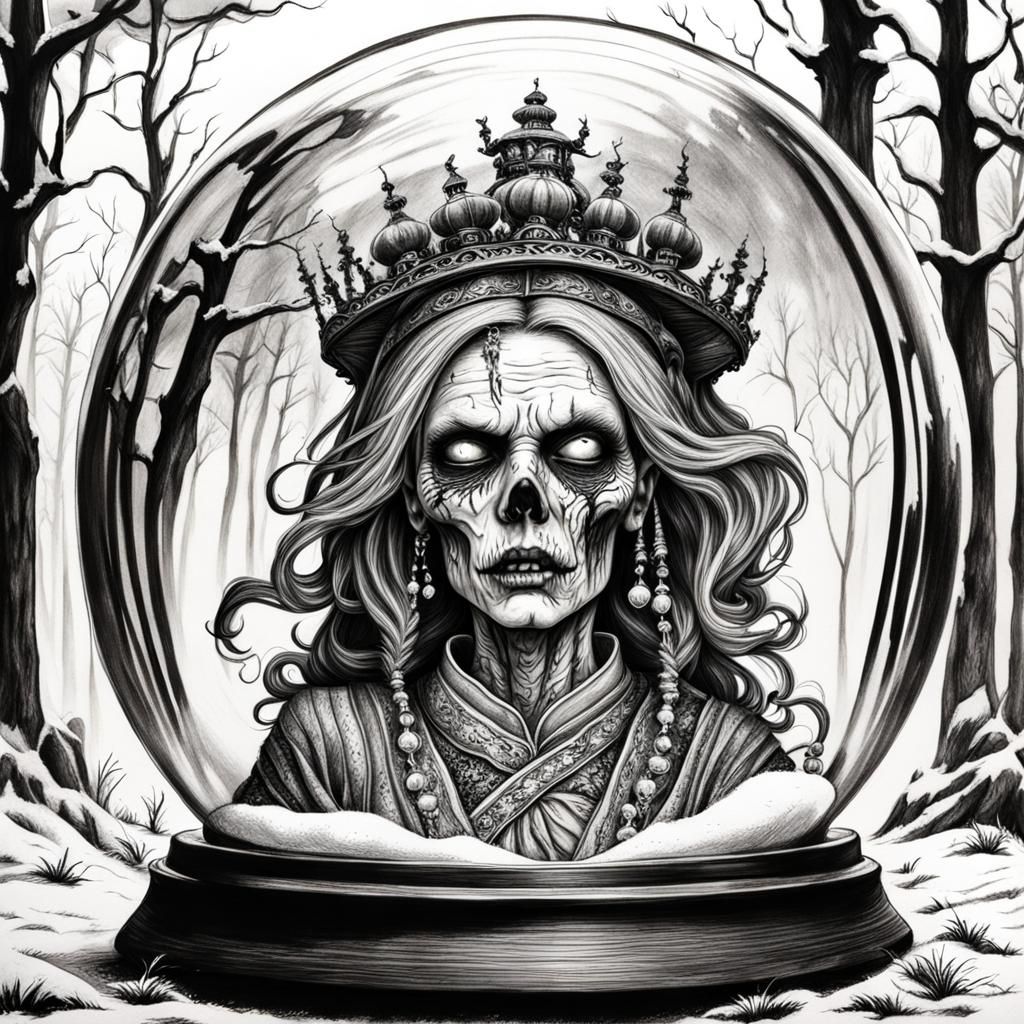 Zombie Queen Snow Globe in Lantern Forest