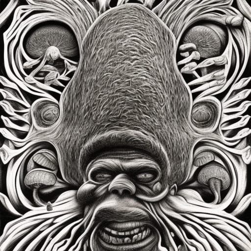 Fungal Leprechaun: Surreal Chalk Art Woodcut