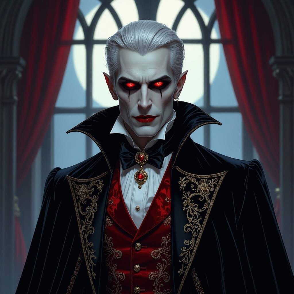 Gaunt Vampire Aristocrat in Gothic Noir Style