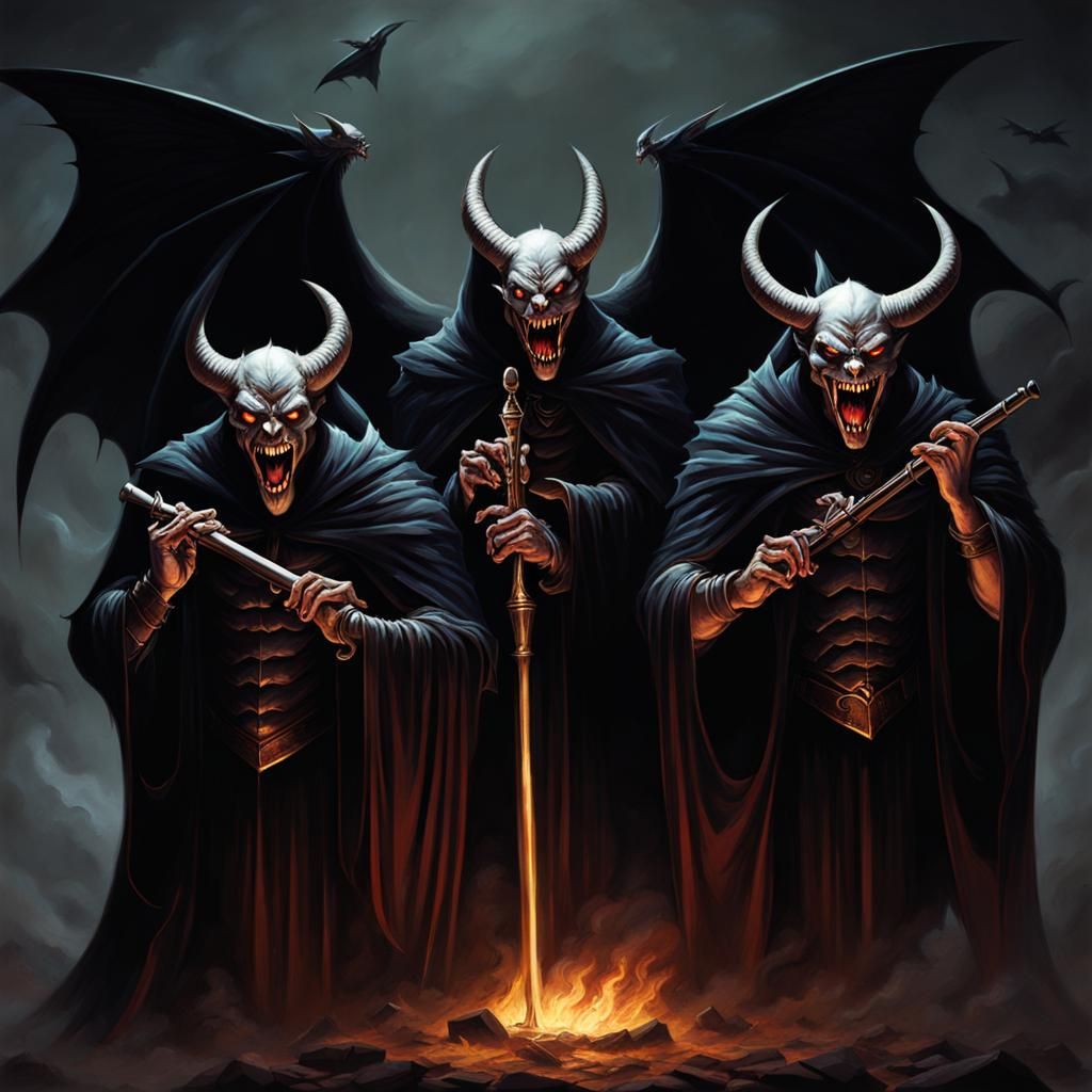 Demonic Flute Players in Dark Fantasy Style