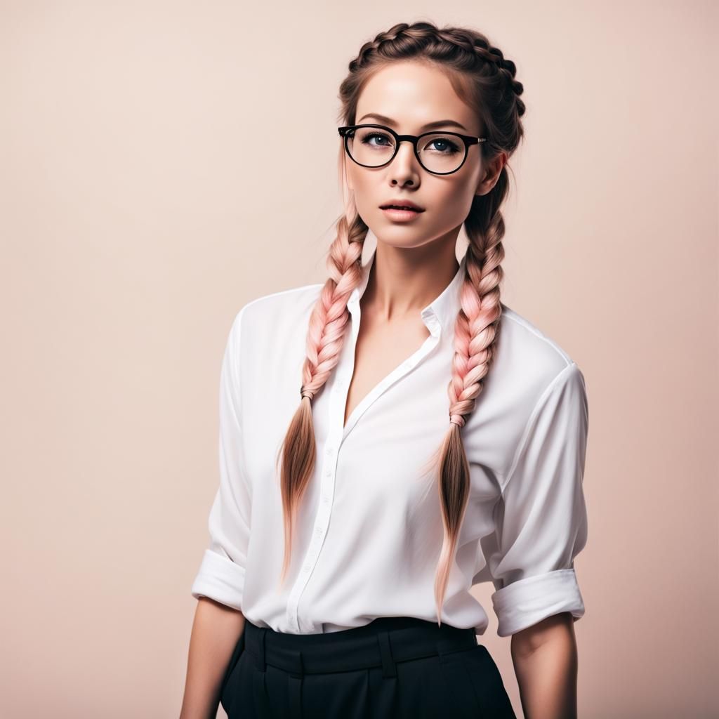 Woman with Pink Glasses and Braided Hair