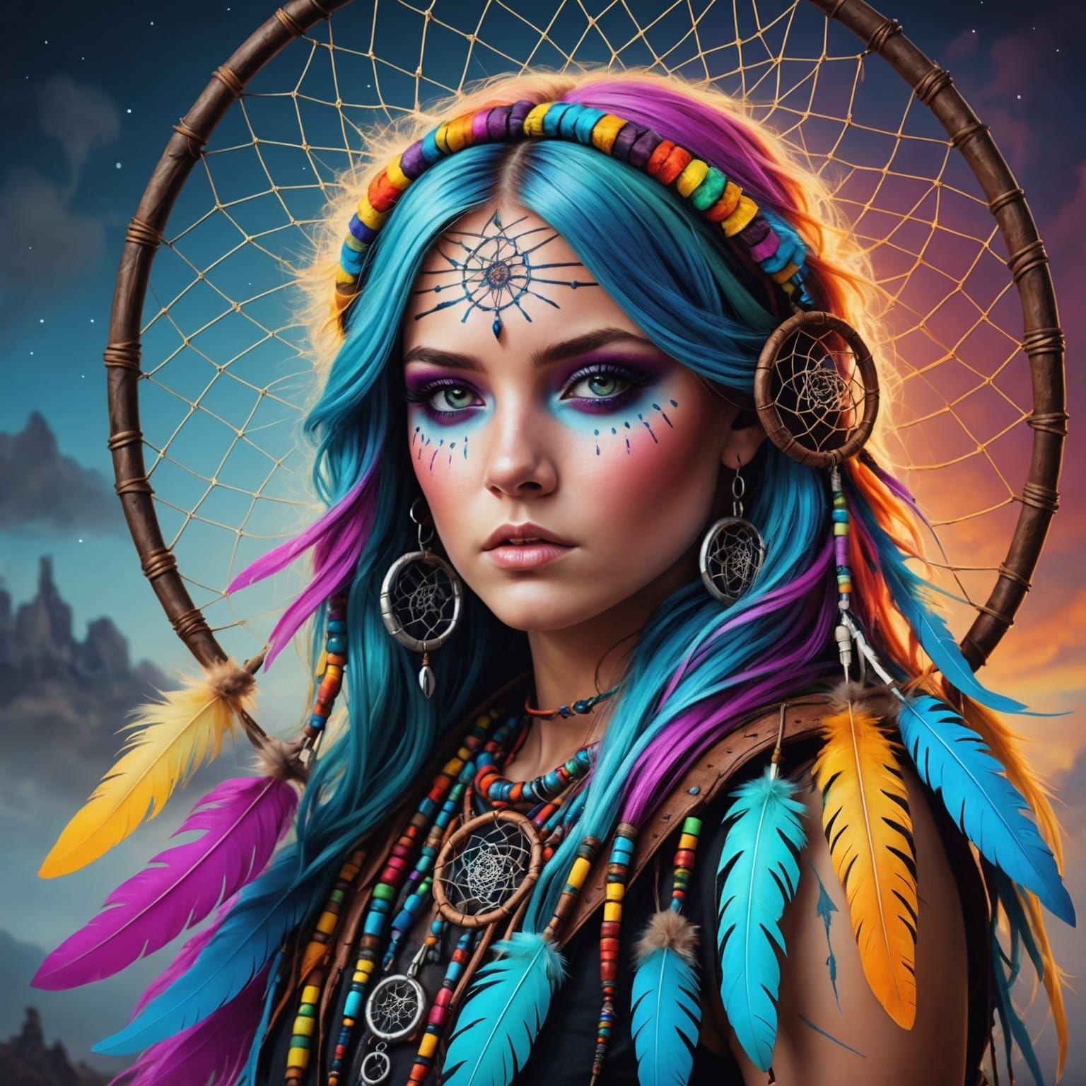 Dream Catcher Girl in Cosmic Airbrush Painting