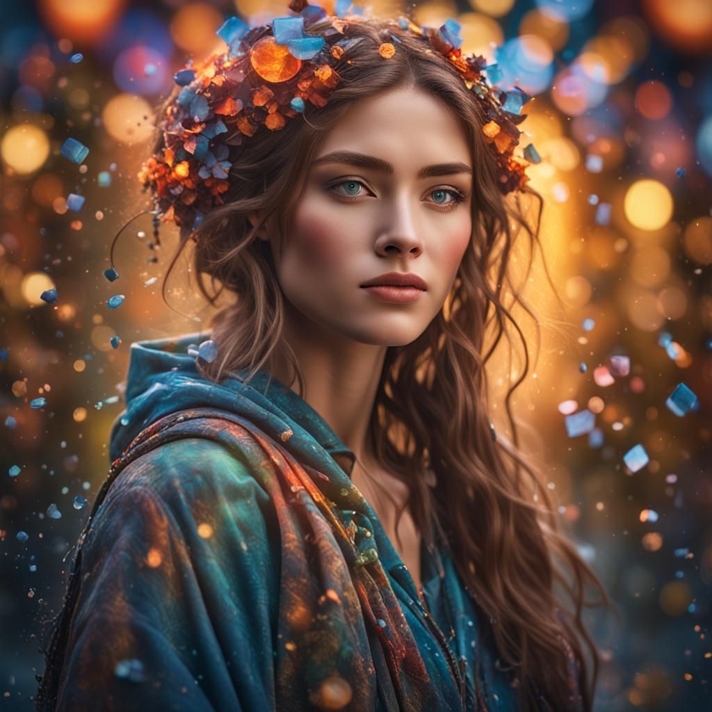 Stunning Woman Portrait with Bokeh in Digital Art Style