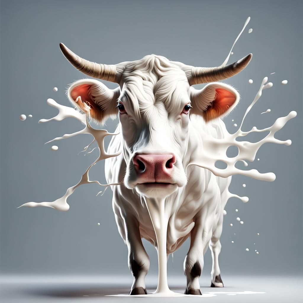 A white cow with a splash of milk on it's face...