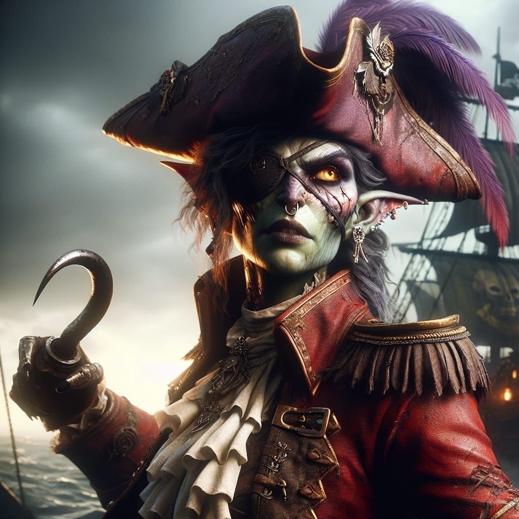 Female Orc Pirate with Hook in Hyperrealistic 8K