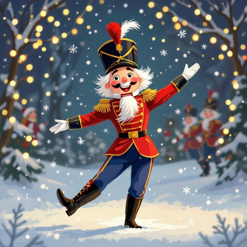 Dancing Nutcracker Soldier in Festive Fairy Light Glow