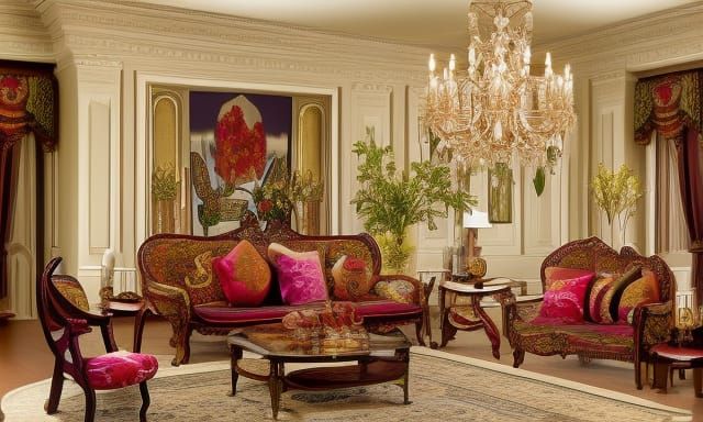 Opulent Mansion Interior with Baroque and Biedermeier Elemen...