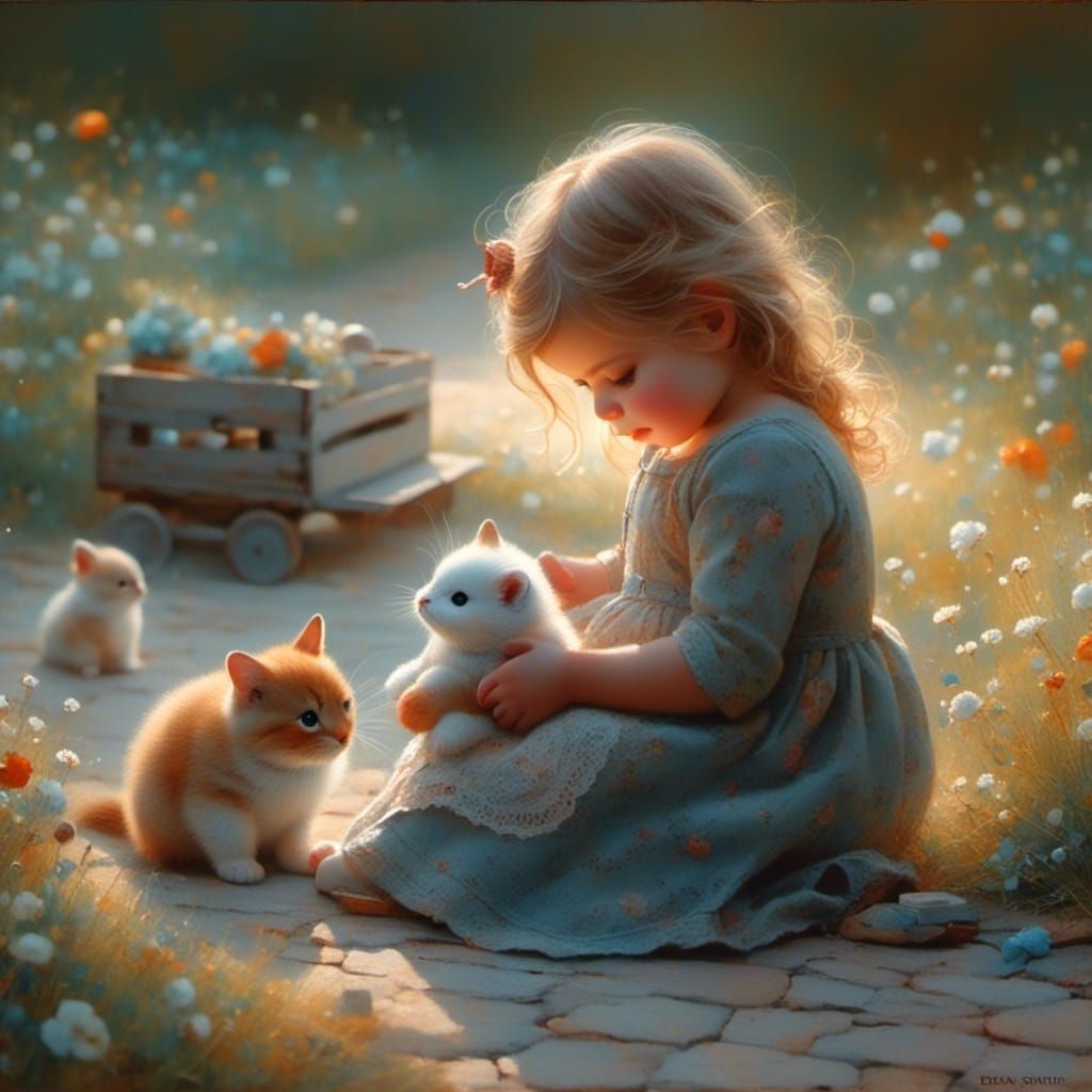 Vintage Children's Morning Scene in Painterly Style