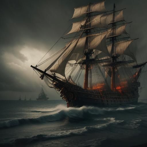 Hyperrealistic Redhead Pirate Girl with Ship