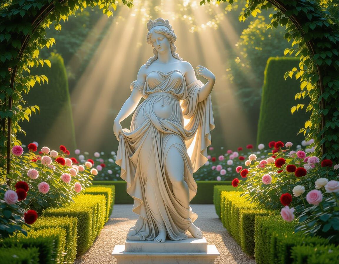 Love Goddess Statue in Renaissance Garden, Michelangelo Styl...