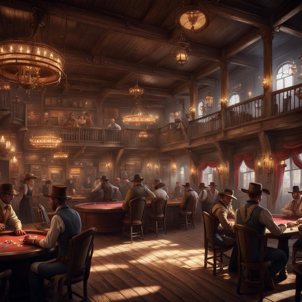 Bustling Western Saloon in Detailed Matte Painting Style