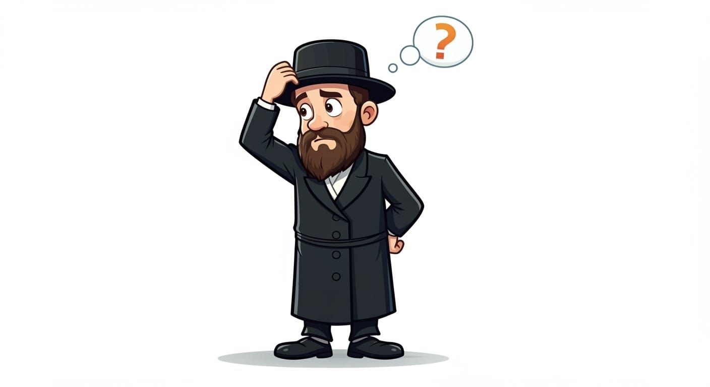 Cartoon Orthodox Jewish Man Scratching Head in Thought