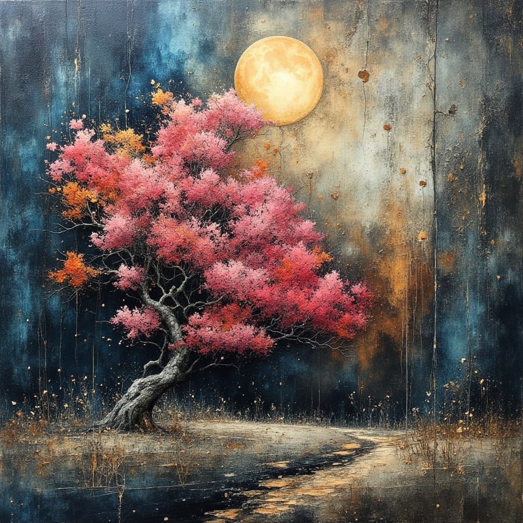 Huge Blossomed Tree in Surreal Abstract Dreamscape