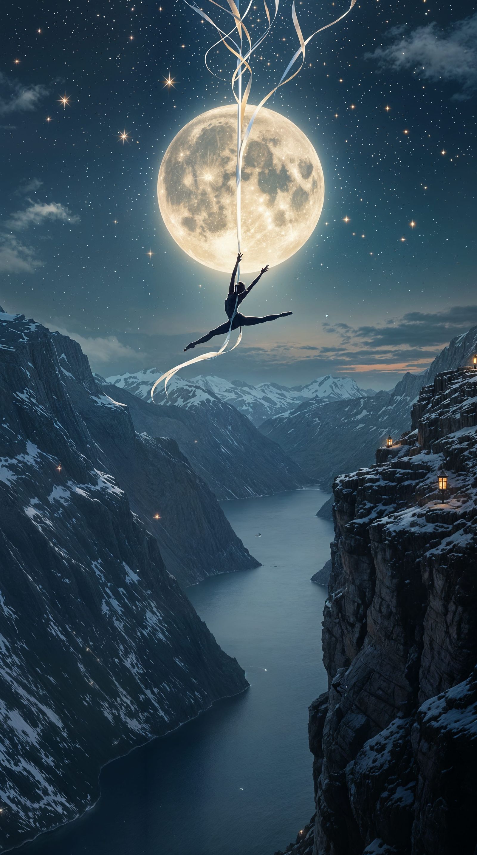 Ethereal Acrobat on Norway's Moonlit Fjord