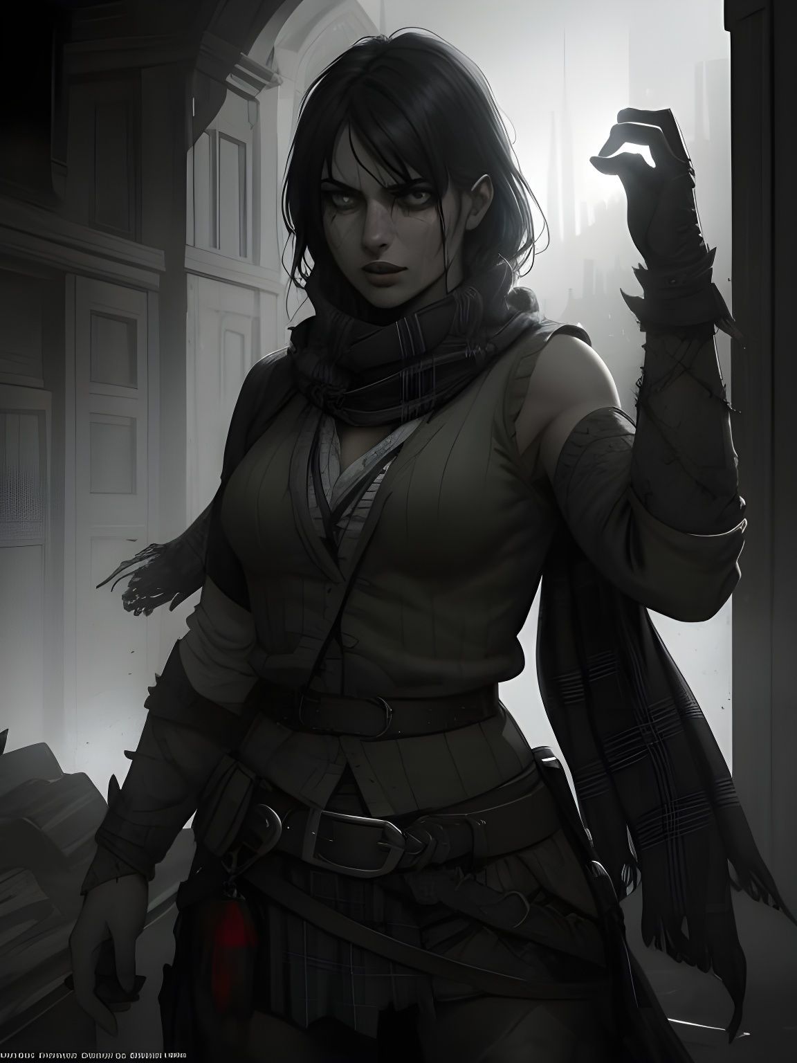 Mythical Woman Crying with Tartan Scarf