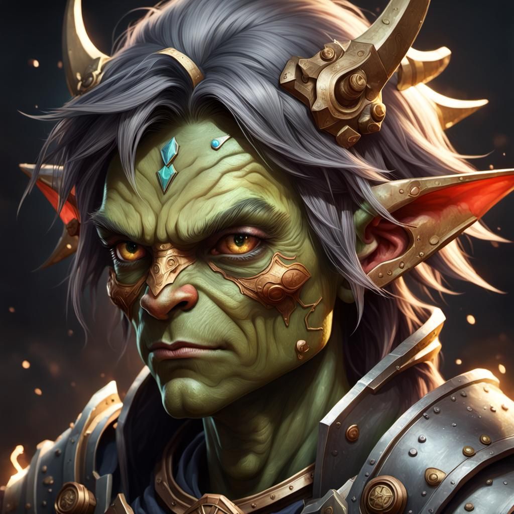 Heartbreak Goblin Armor Portrait in Hyperdetailed Style
