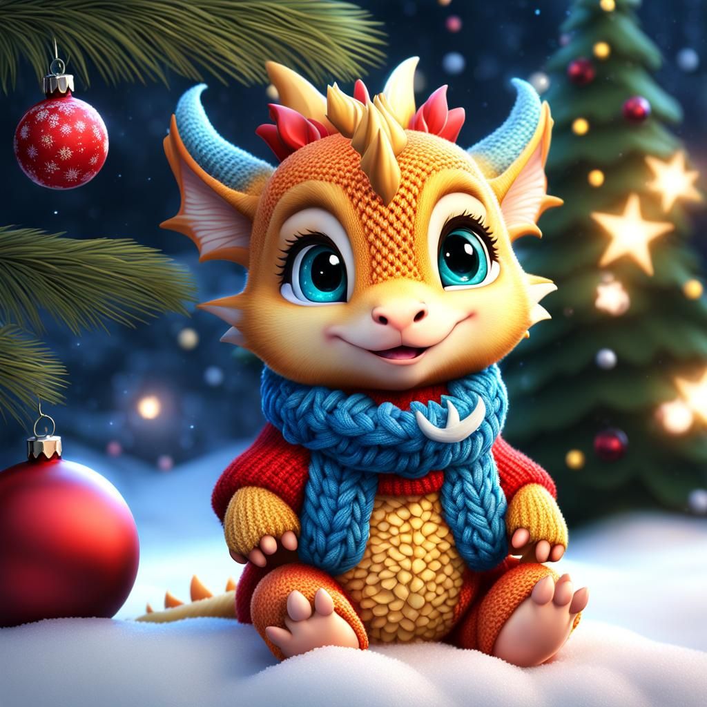 Adorable Chibi Dragon in Winter Wonderland