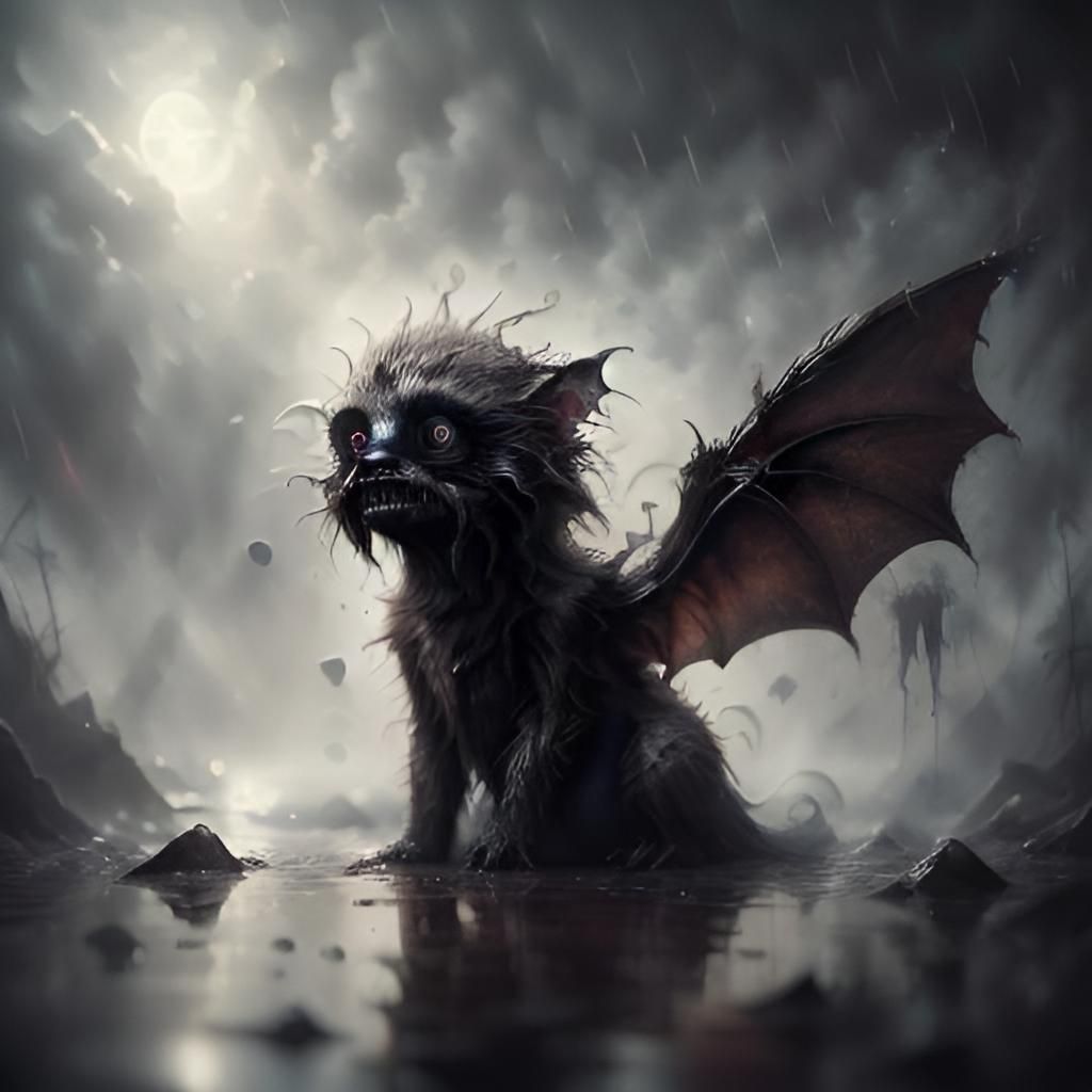 Injured Gargoyle in Stormy Landscape: Hyperrealistic Image