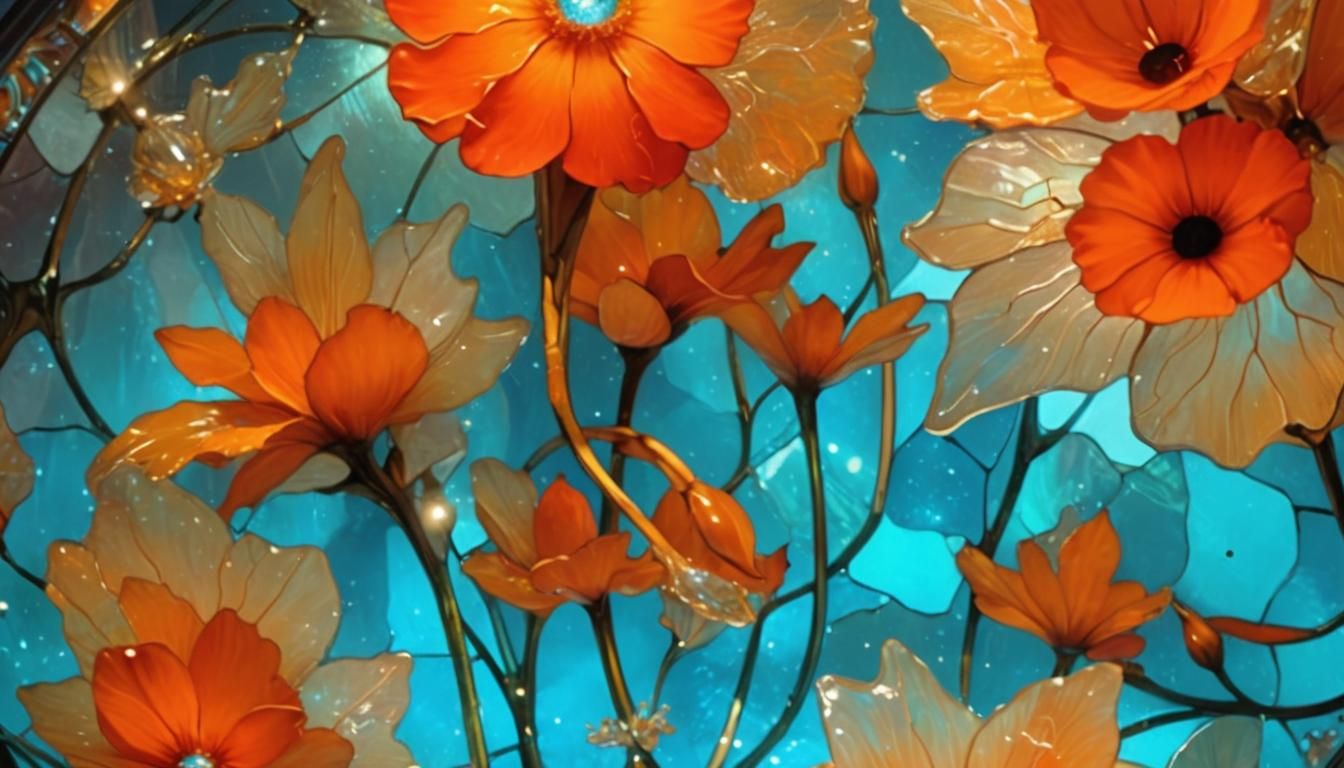 Bioluminescent Stained Glass Flower with Electrical Accents