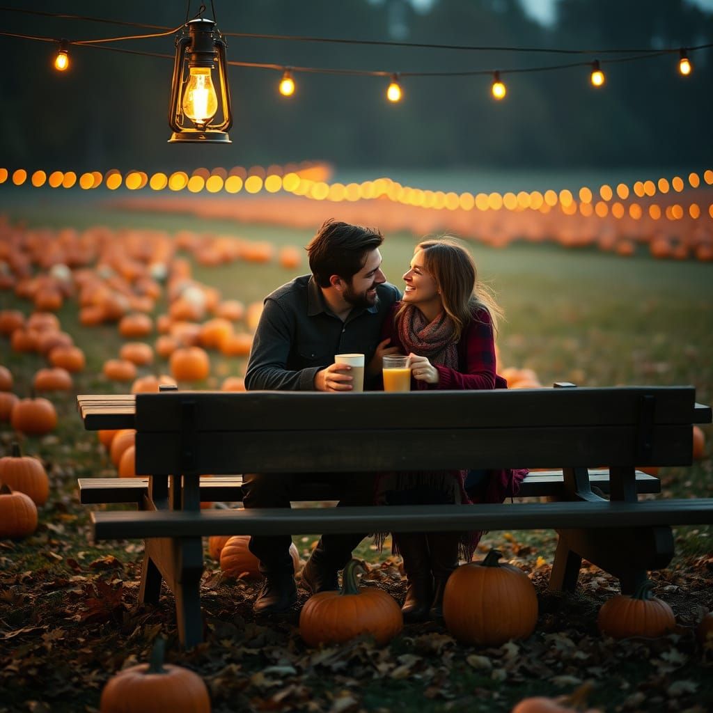 Autumn Date Night in a Glowing Pumpkin Patch