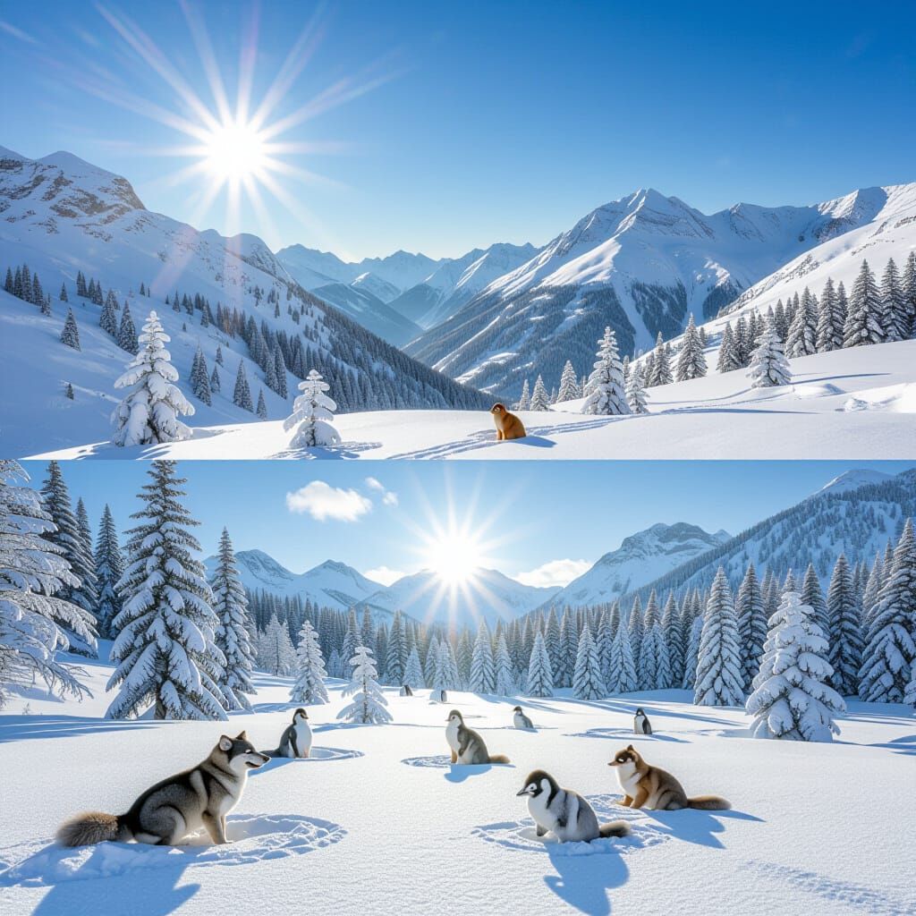 Nature's Opposites: Sun and Snow Landscape