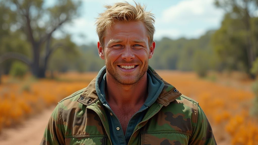 Rugged Australian Man in Bushland Landscape