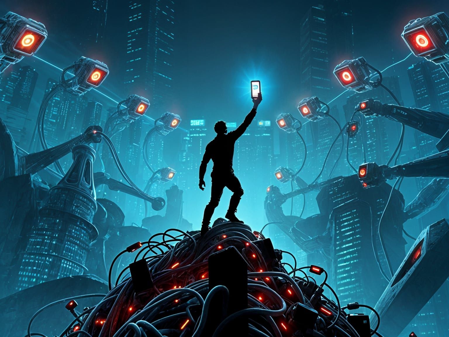 Ascending the Digital Peak in Cyberpunk Style