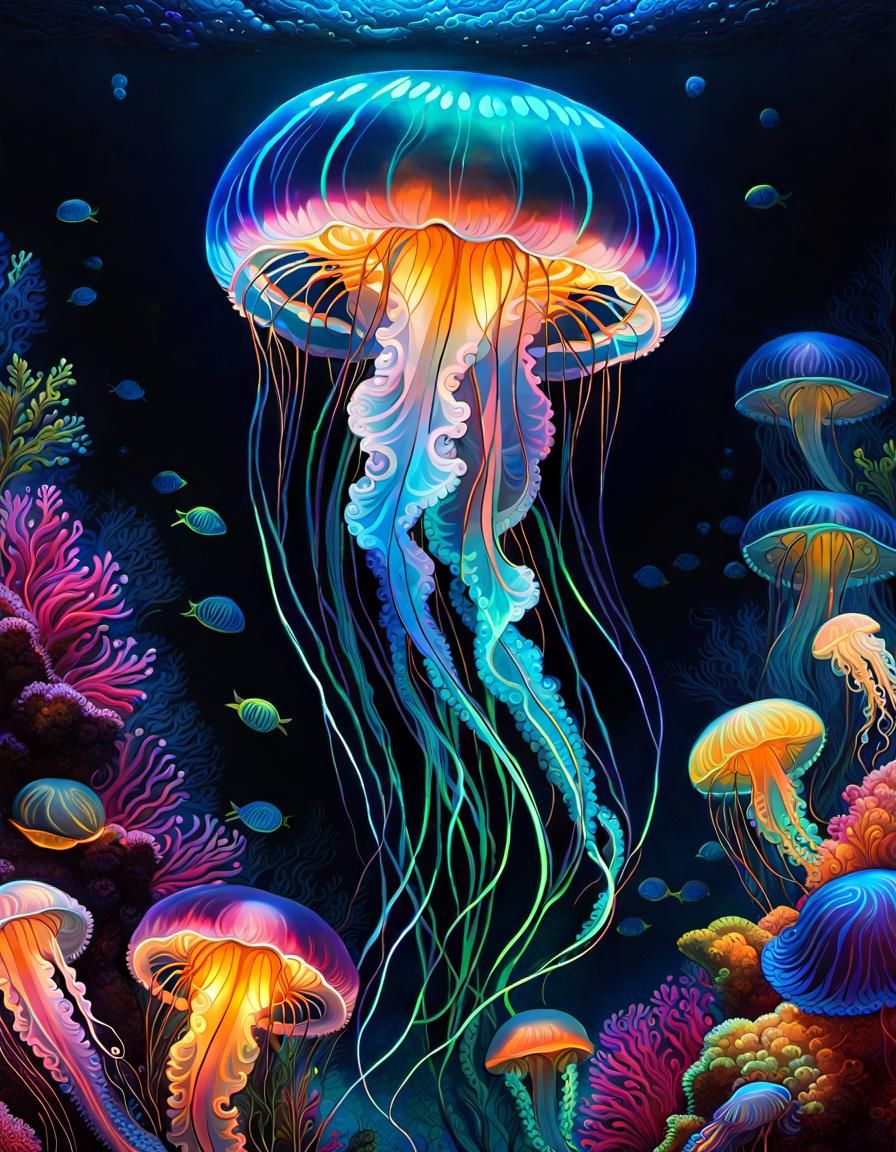 Bioluminescent Jellyfish: Iridescent Underwater Masterpiece