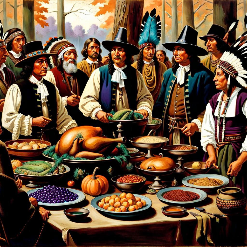 Thanksgiving Feast Painting in Classic Style