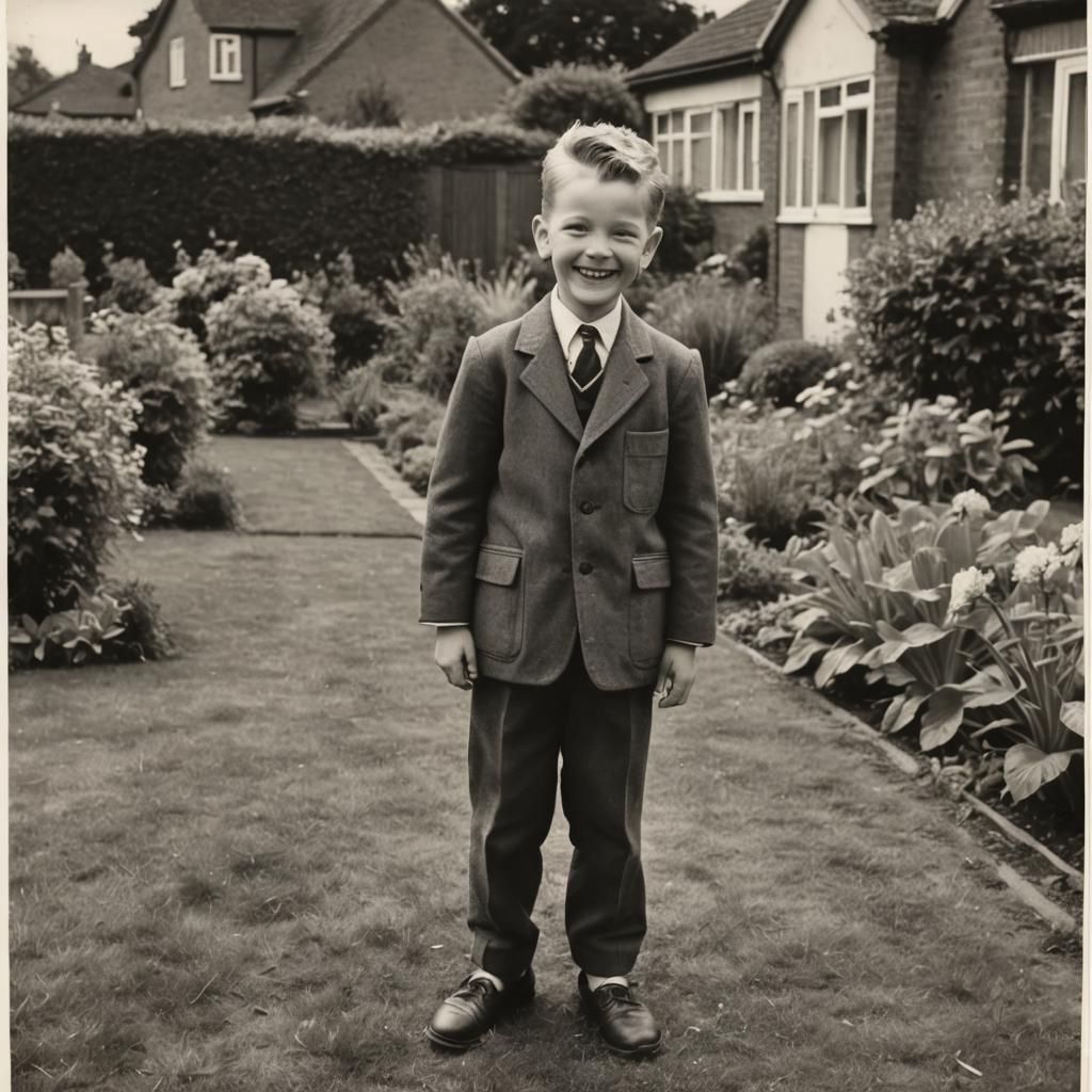 1950s Boy in British School Uniform Snapshot