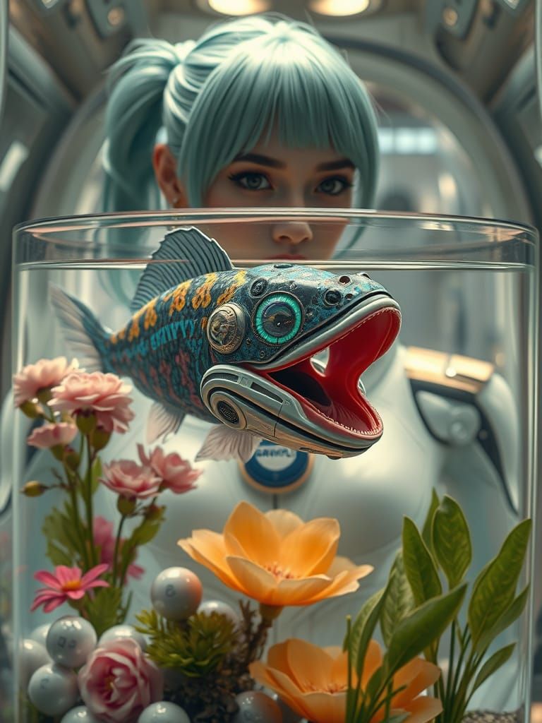 Cyborg and Robotic Chameleon in Futuristic Biome